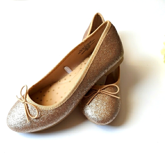 Girl's Cat and Jack Gold Glittery Ballet Flats - Picture 1 of 11